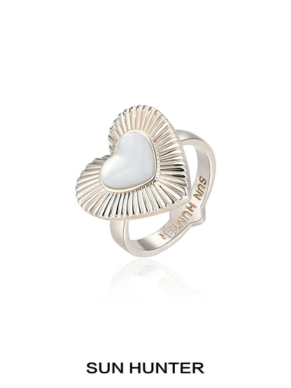 Elegant butterfly mother-of-pearl ring crafted by SUN HUNTER featuring a heart design