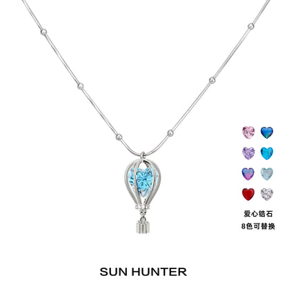 Sun Hunter Jewelry colorful balloon zircon necklace for women featuring a blue heart-shaped pendant