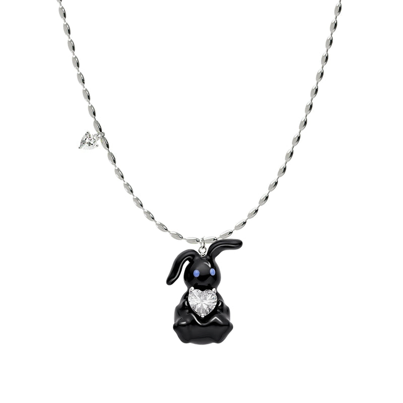 SUN HUNTER jewelry cute rabbit necklace for women with a charming black rabbit pendant and heart detail