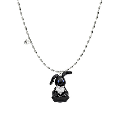 SUN HUNTER jewelry cute rabbit necklace for women with a charming black rabbit pendant and heart detail