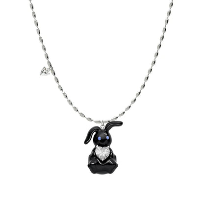 SUN HUNTER jewelry cute rabbit necklace for women featuring a black rabbit charm with a heart