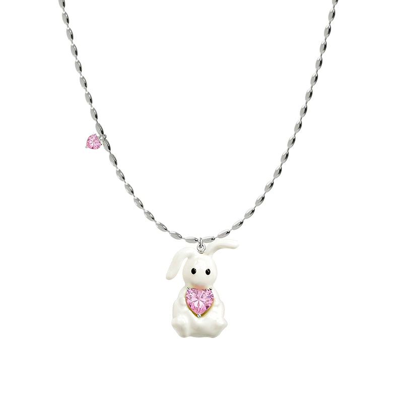 SUN HUNTER jewelry cute rabbit necklace for women featuring a charming rabbit with a pink heart