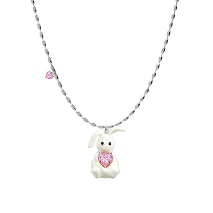 SUN HUNTER jewelry cute rabbit necklace for women featuring a charming rabbit with a pink heart