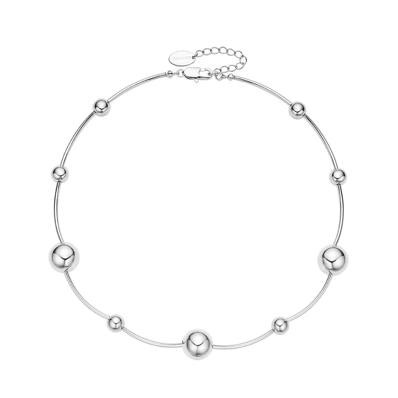 SUN HUNTER jewelry planet silver necklace for women with polished beads and adjustable clasp