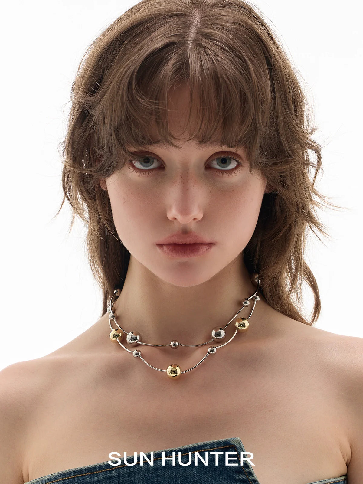 Sun Hunter Jewelry Planet Silver Necklace for Women with Unique Bead Design and Stylish Look