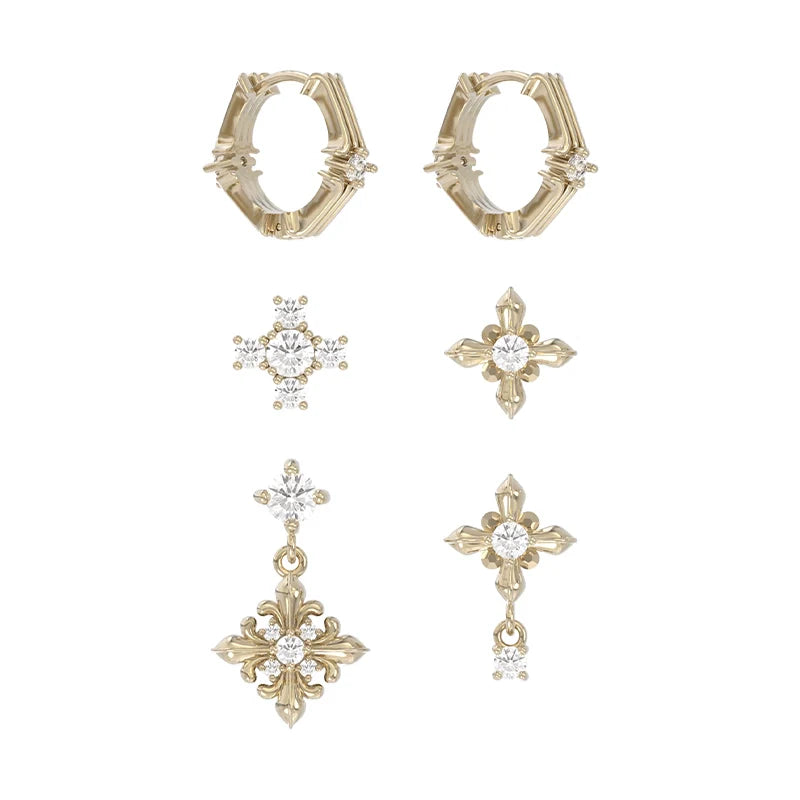 Maillard Iris stud earrings set featuring gold-tone hoops and sparkling crystals in various designs