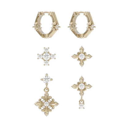 Maillard Iris stud earrings set featuring gold-tone hoops and sparkling crystals in various designs