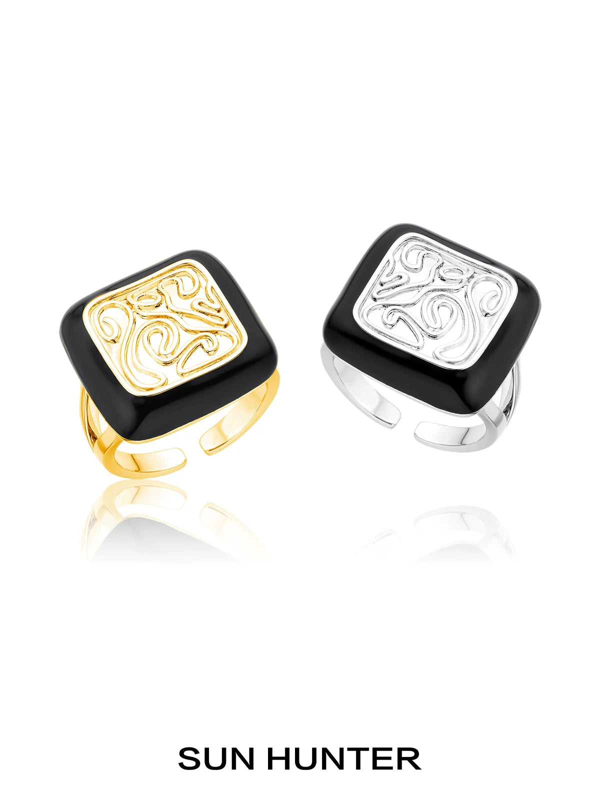 SUN HUNTER Retro Coin Ring in Gold and Silver with Intricate Design and Adjustable Band