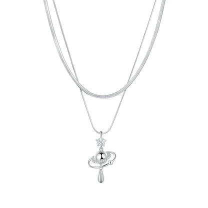 SUN HUNTER universe planet silver necklace featuring a layered design with a charming planet pendant