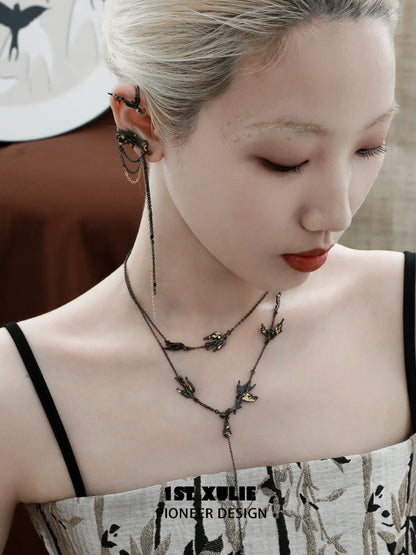 Elegant swallow ear clips jewelry design showcased on a model with intricate detailing