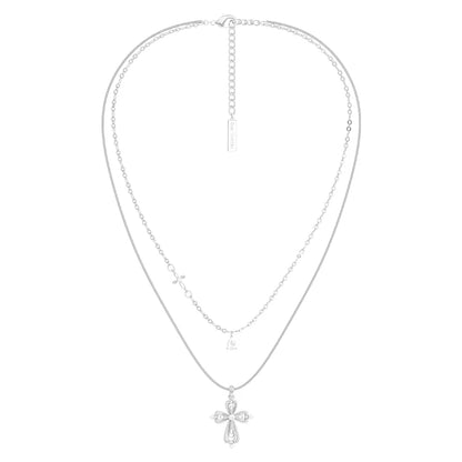 SUN HUNTER Teardrop Cross Necklace with Layered Chains and Elegant Pendant Design
