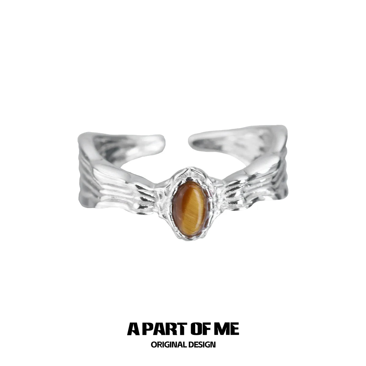 Silver A PART OF ME Tiger Eye Ring for Women featuring an elegant design with a polished stone