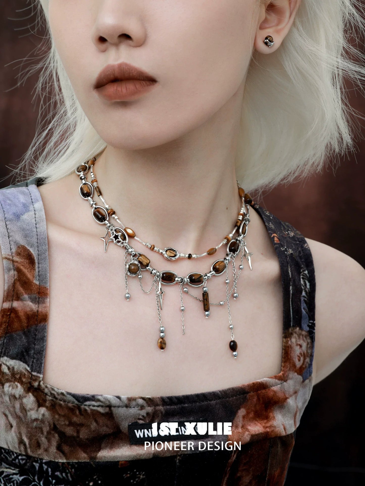 Stylish layered tiger's eye necklace for women with silver accents, ideal for casual or formal settings