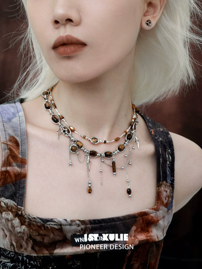 Stylish layered tiger's eye necklace for women with silver accents, ideal for casual or formal settings
