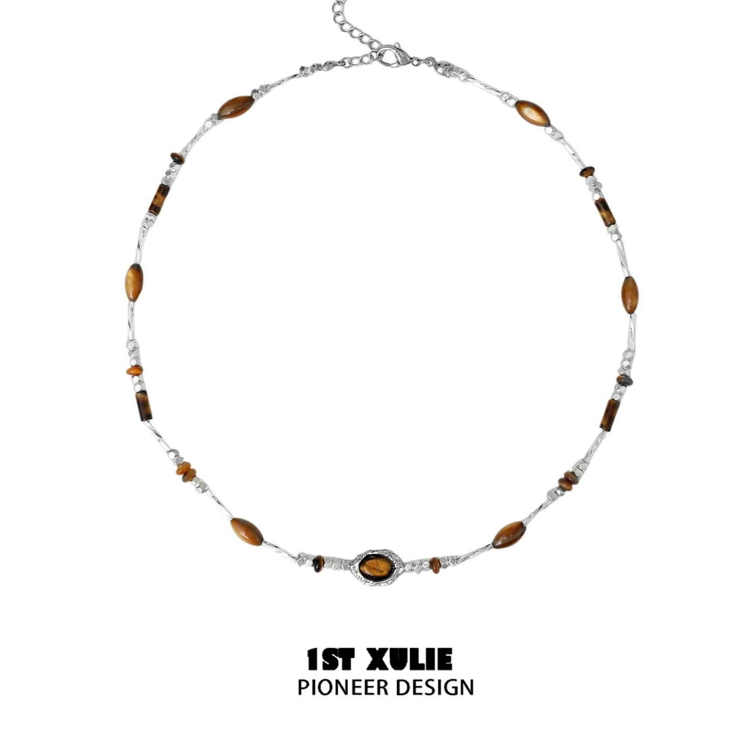 Elegant tiger's eye necklace for women with silver accent beads and a unique design