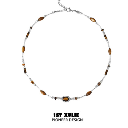 Elegant tiger's eye necklace for women with silver accent beads and a unique design