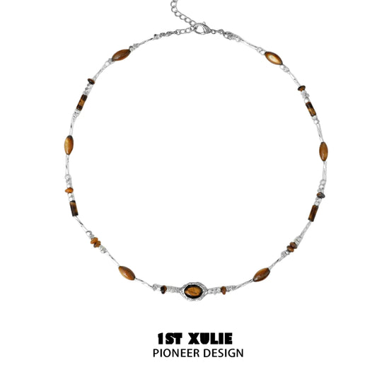 Elegant tiger's eye necklace for women with silver accent beads and a unique design