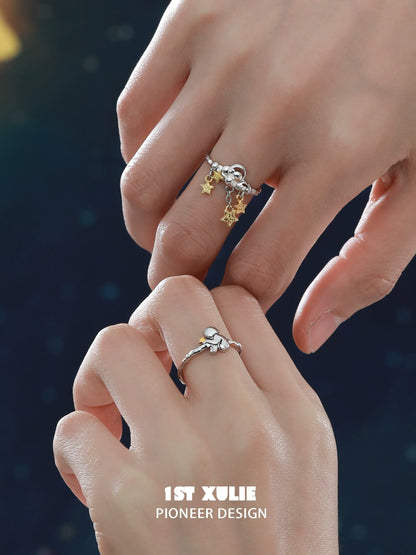 Unique couple rings from 1ST XULIE featuring charming star and flower designs for couples
