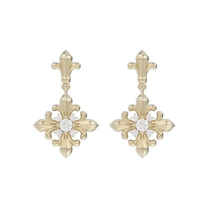 SUN HUNTER unique floral drop earrings with intricate design and sparkling center stone