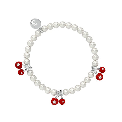 SUN HUNTER velvet cherry pearl bracelet with red cherry charms and white pearls for elegant styling