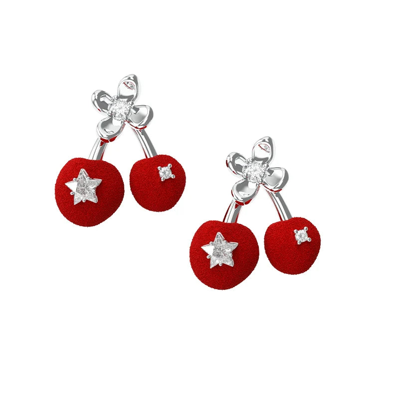SUN HUNTER velvet cherry stud earrings with sparkling star accents for a stylish look