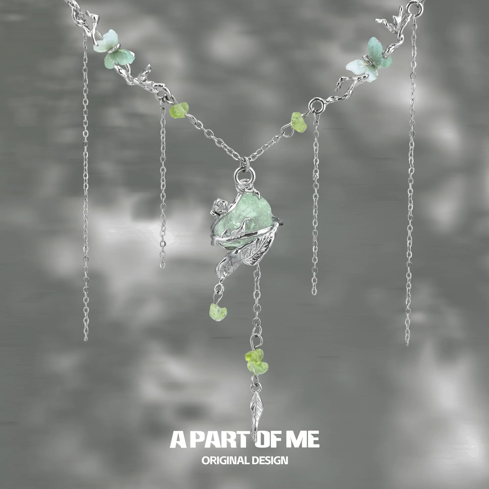 A Part of Me forest fairy fluorite necklace with delicate floral design and butterfly accents