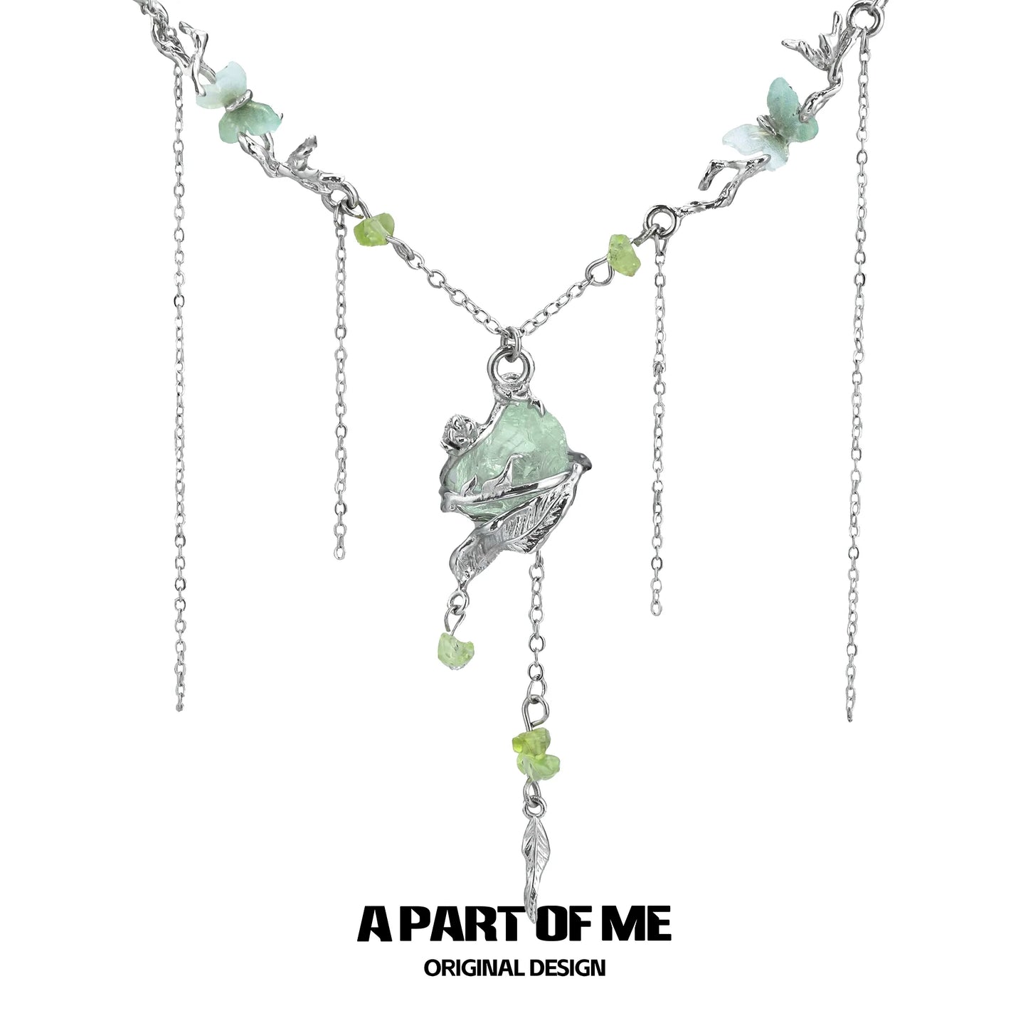 A Part of Me forest fairy fluorite necklace featuring delicate floral design and shimmering fluorite stones