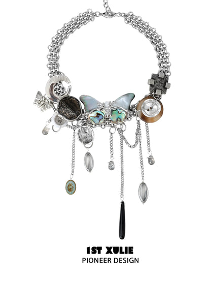 Unique vintage butterfly necklace from 1ST XULIE featuring charms and intricate design elements