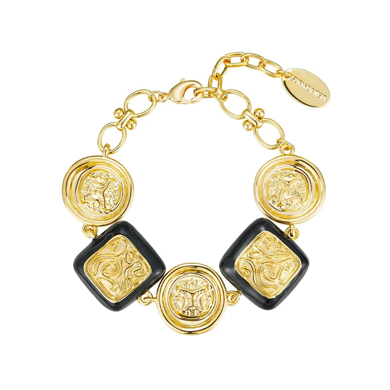 Gold Vintage Coin Bracelet with Black Accents for Elegant Style and Unique Fashion