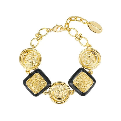 Gold Vintage Coin Bracelet with Black Accents for Elegant Style and Unique Fashion