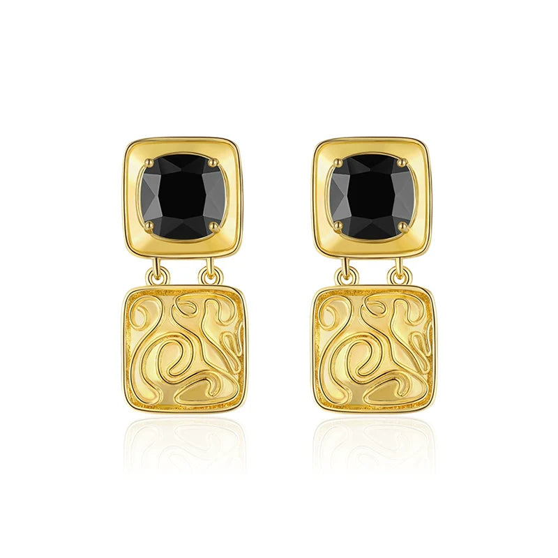 Elegant vintage coin earrings with black gemstones and gold-tone details for a classic style