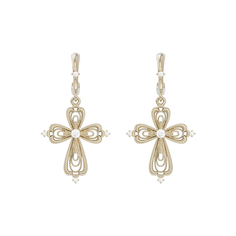 Elegant vintage cross earrings by SUN HUNTER with intricate design 