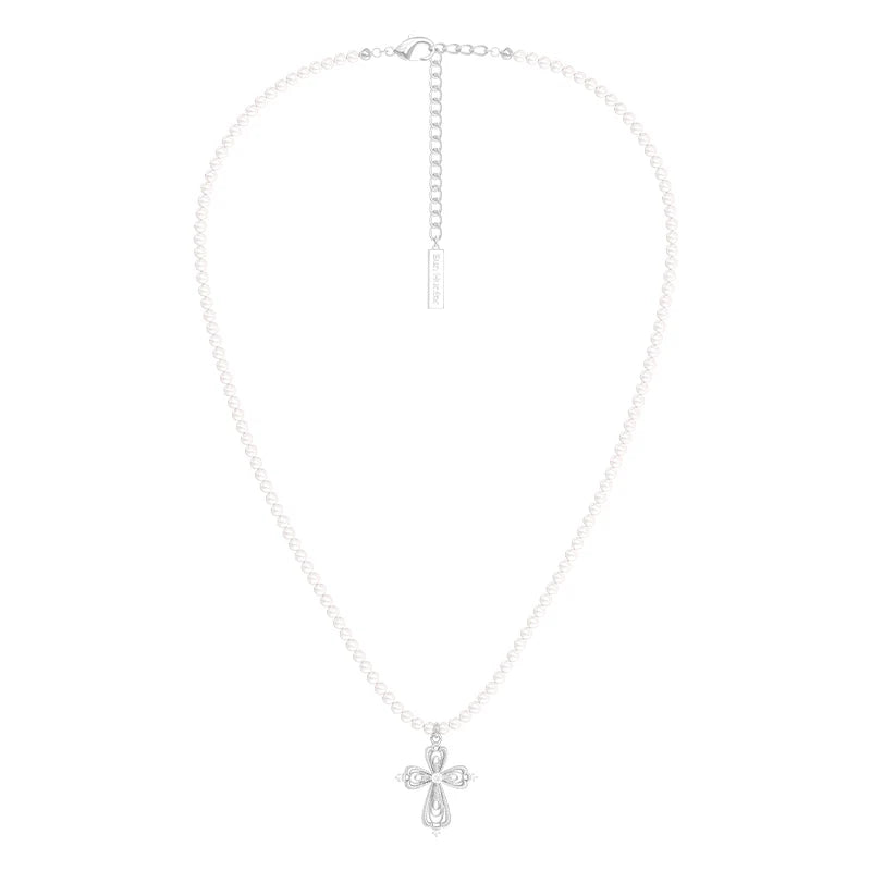 SUN HUNTER Vintage Cross Pearl Necklace with Elegant Design and Delicate Pearls
