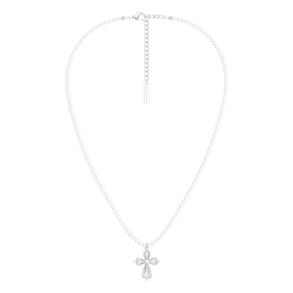 SUN HUNTER Vintage Cross Pearl Necklace with Elegant Design and Delicate Pearls