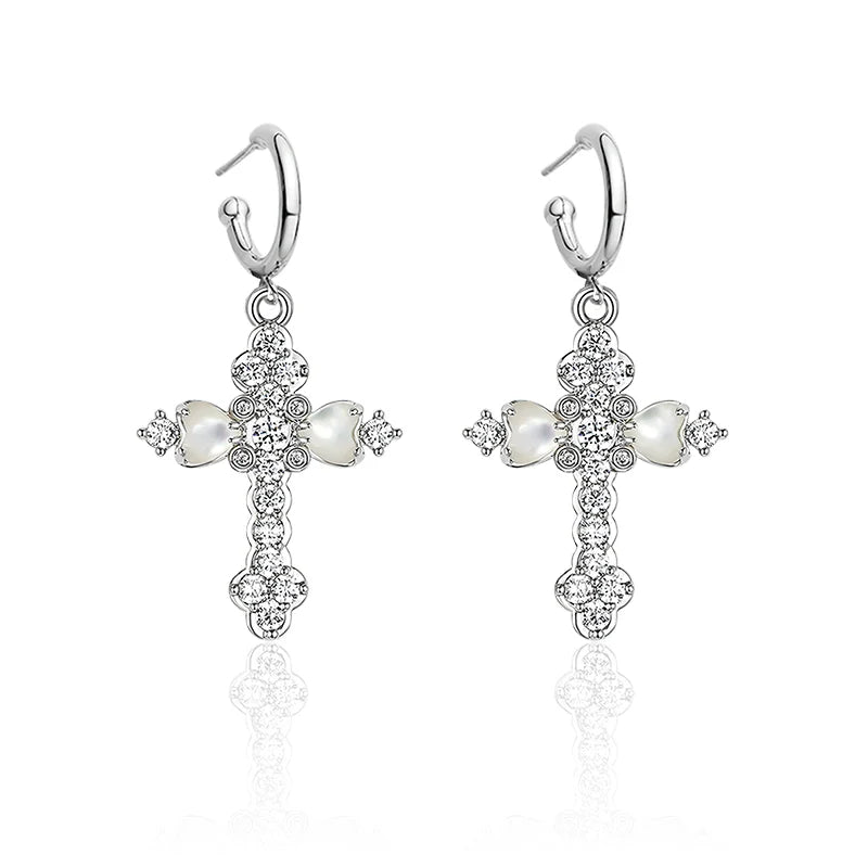SUN HUNTER vintage cross zircon earrings featuring elegant design with sparkling stones