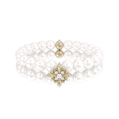 SUN HUNTER vintage iris pearl bracelet with a delicate floral centerpiece for elegant styling