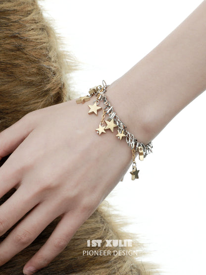 Vintage star tassel silver bracelet with dangling star charms for stylish accessorizing