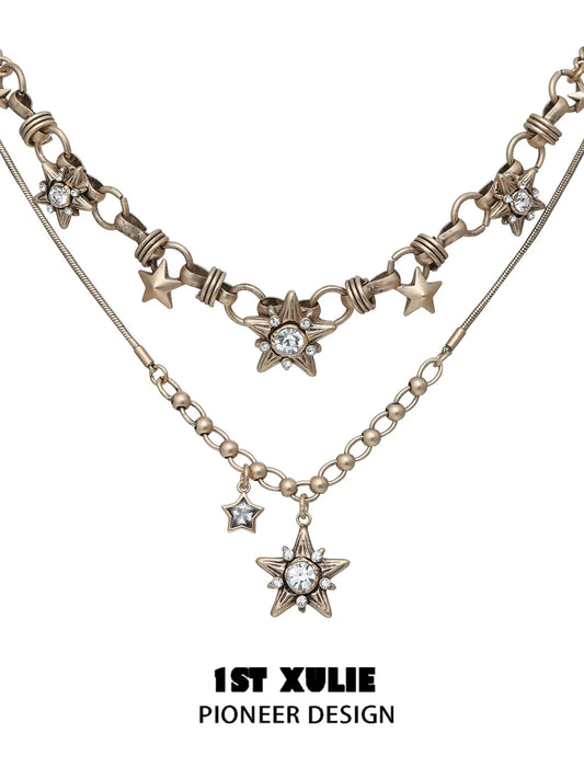 Vintage starlight pendant necklace with star charms and sparkling stones for a unique look