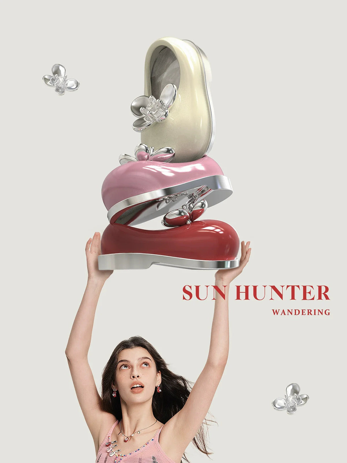 Colorful vintage walking shoe earrings by SUN HUNTER featuring floral accents and playful design