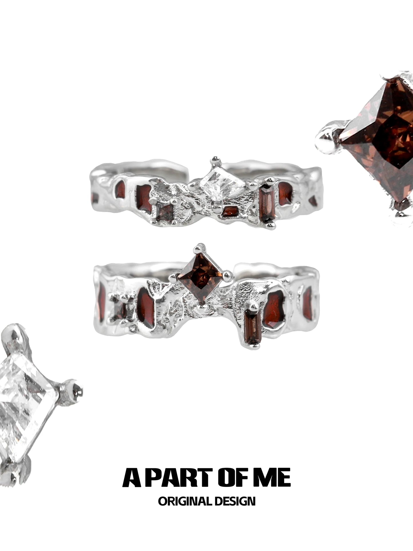 A PART OF ME wasteland diamond ring featuring a unique silver design with brown and clear diamonds