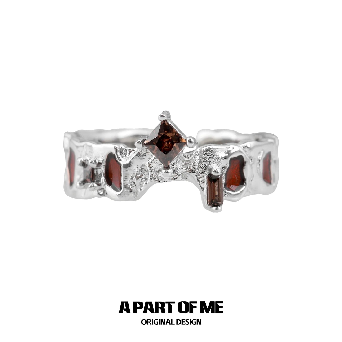Wasteland diamond ring by A PART OF ME featuring a unique silver design with dark gemstones