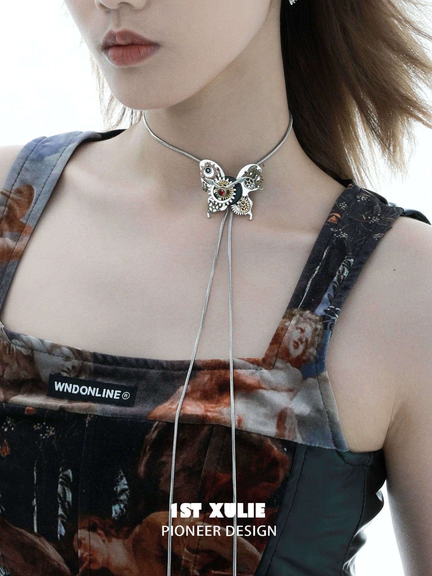 Cyber butterfly necklace by 1ST XULIE featuring a unique design and adjustable length for stylish wear