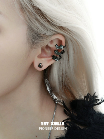 Y2K black cat ear cuffs with a stylish design, perfect for trendy fashion lovers