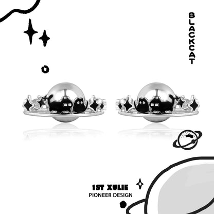 Y2K black cat earrings featuring playful cat designs with silver accents for a trendy look