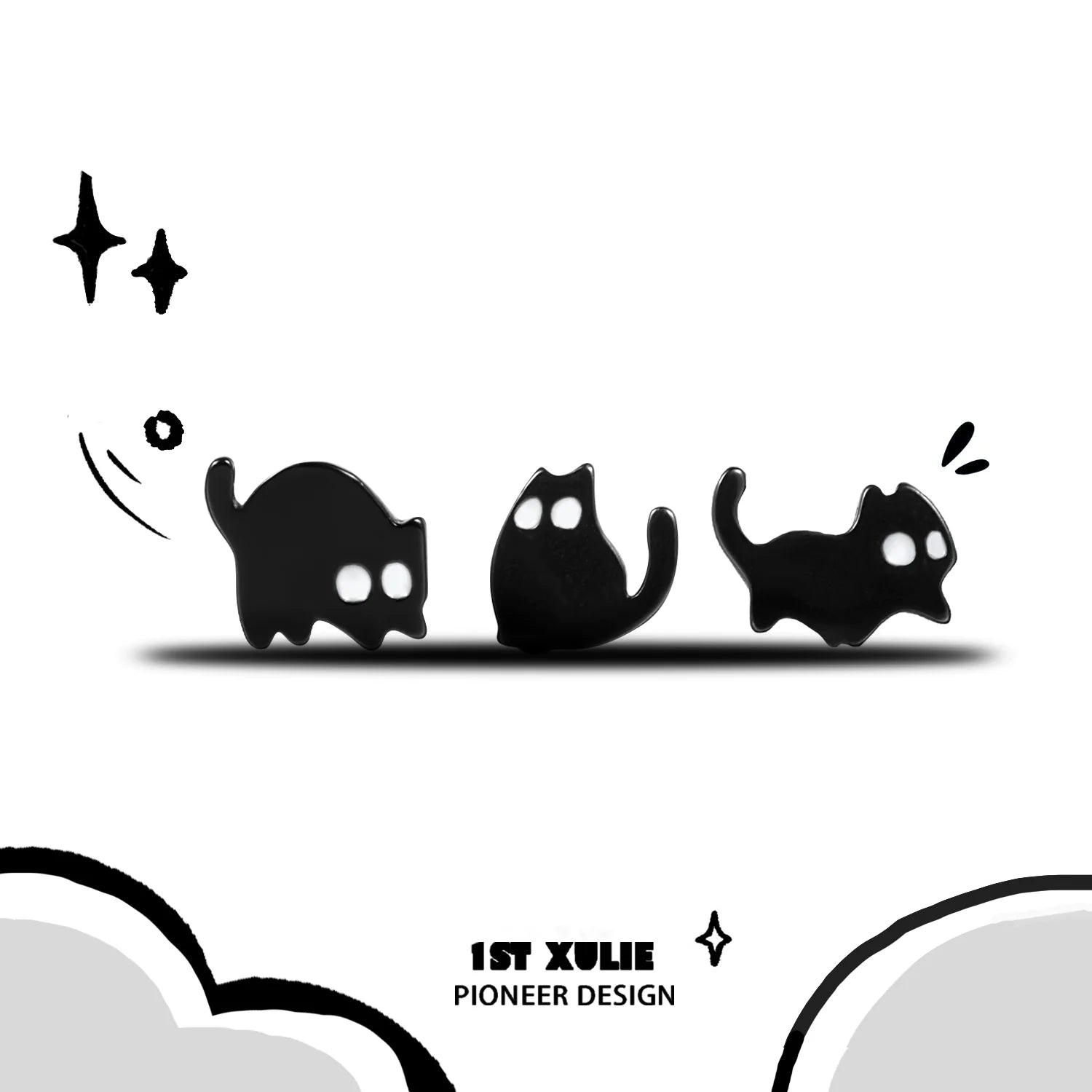Y2K black cat earrings featuring playful designs with three cute black cat silhouettes