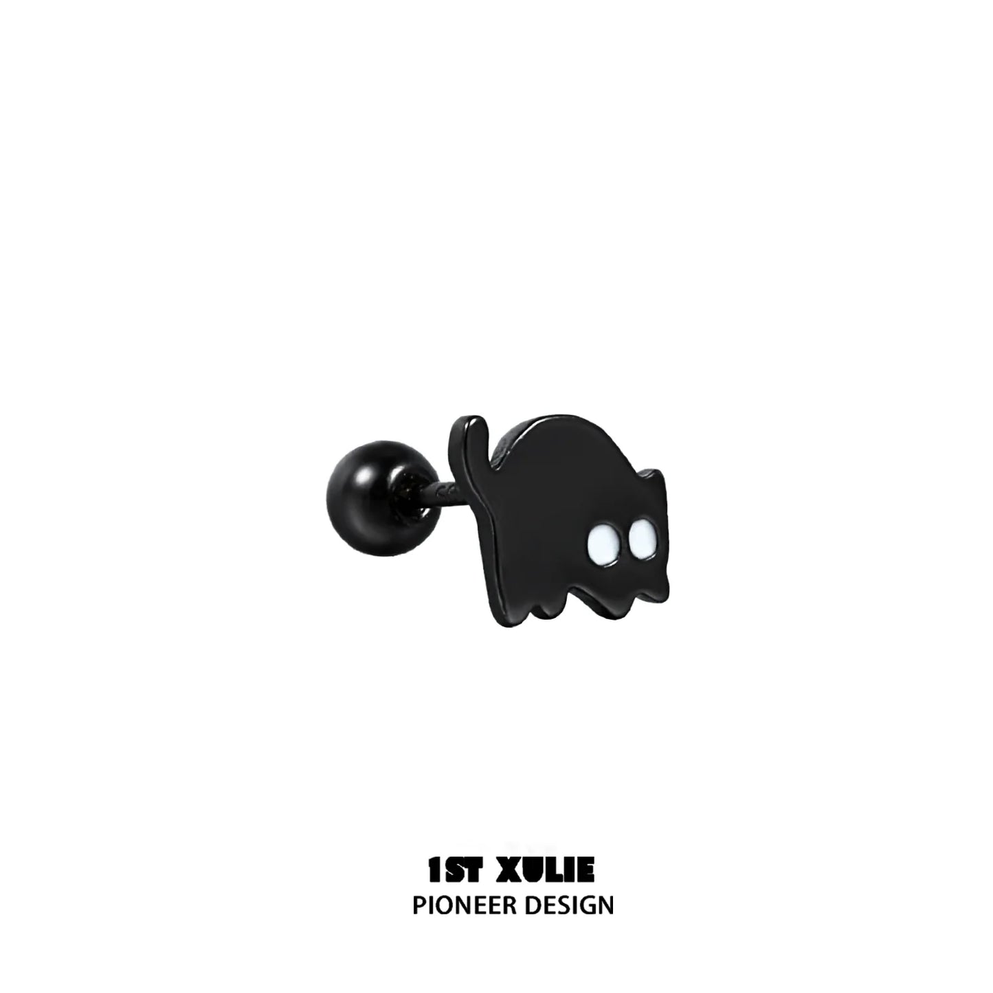 Y2K black cat earrings featuring a playful cat design with white eyes on a stud