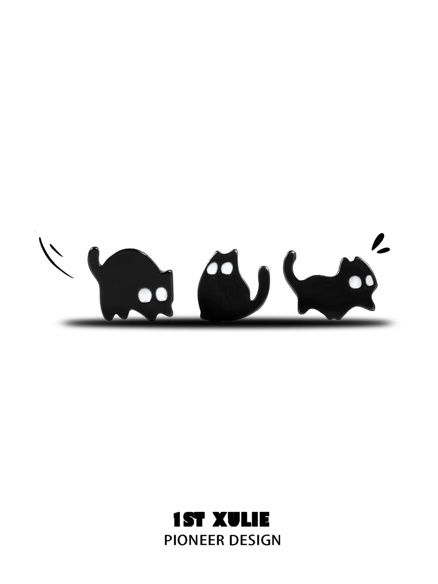 Y2K black cat earrings featuring three playful black cat designs with bold eyes