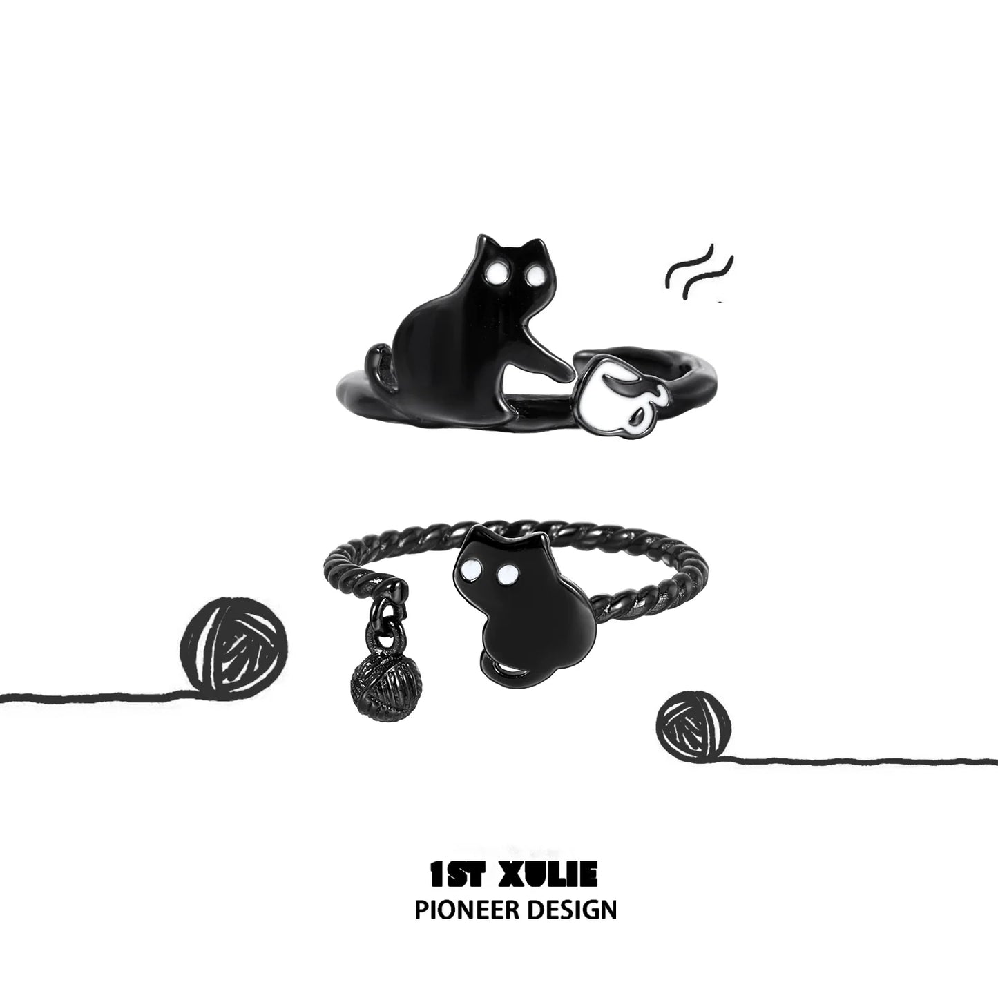 Y2K black cat ring featuring a unique design with playful cat motifs