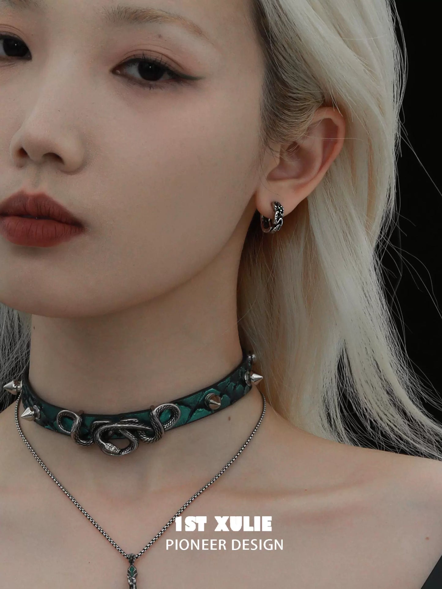 Y2K black snake earrings designed by 1STXULIE for a trendy, edgy fashion statement