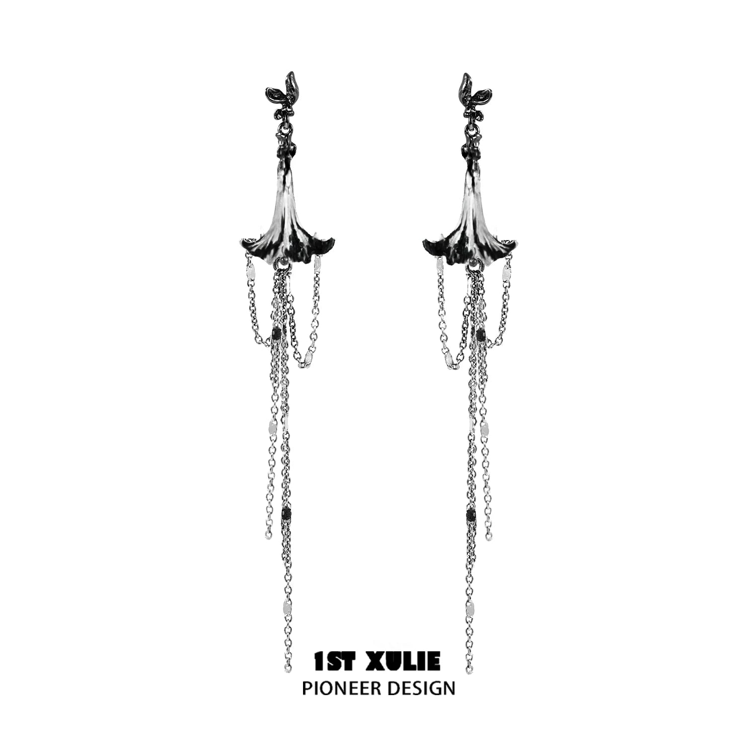 Y2K blood mandala tassel earrings with intricate floral design and cascading chains